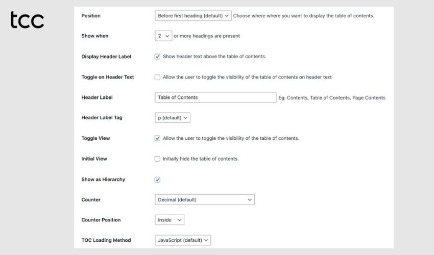 Thiết lập các tùy chọn của plugin