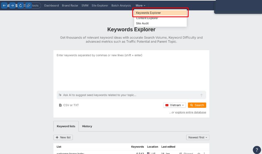 Sử dụng Ahrefs để tìm kiếm từ khoá
