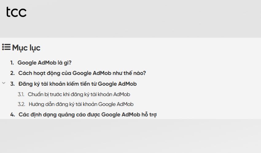 Table of Contents là gì