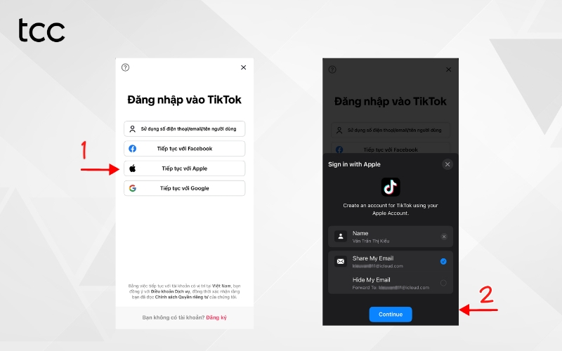 cách đăng nhập TikTok bằng apple