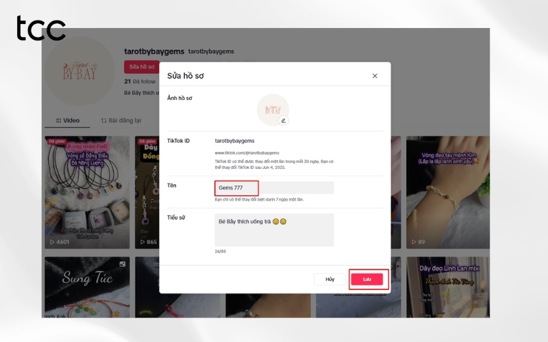 cách đổi tên tiktok trên máy tính