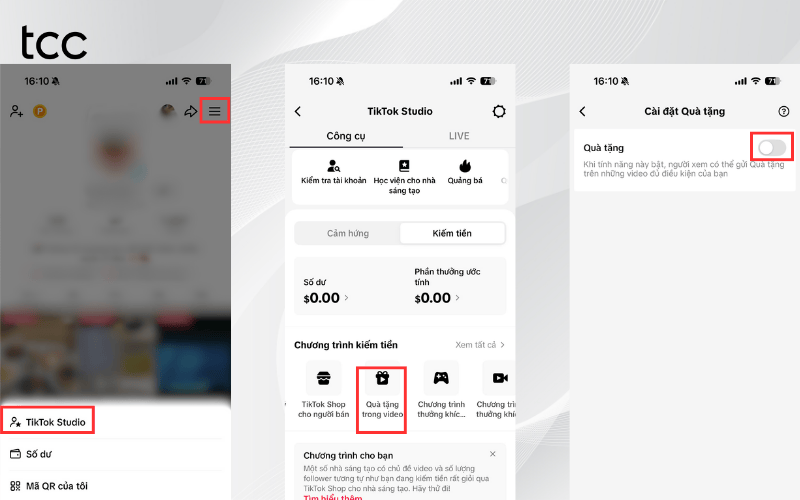 cách bật tặng quà trên tiktok