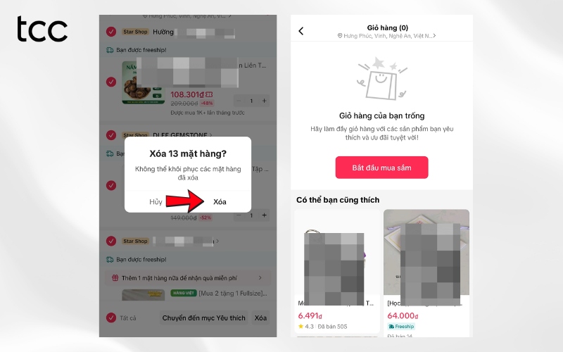 cách xóa đồ trong giỏ hàng tiktok