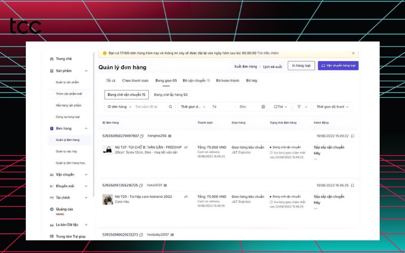 đơn vị vận chuyển của TikTok Shop