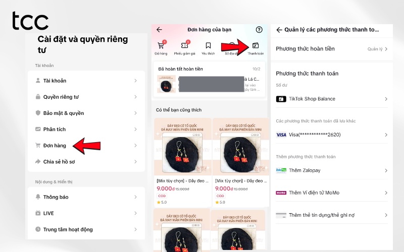 thay đổi phương thức thanh toán trên tiktok