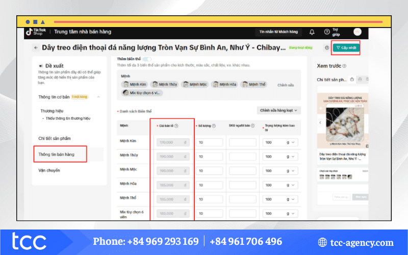 cách chỉnh giá sản phẩm trên tiktok shop