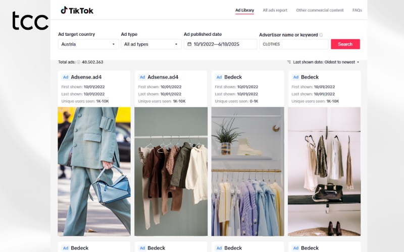 cách xem thư viện quảng cáo tiktok
