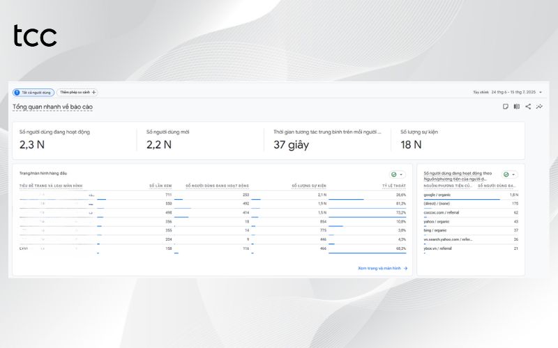 các chỉ số trong google analytics