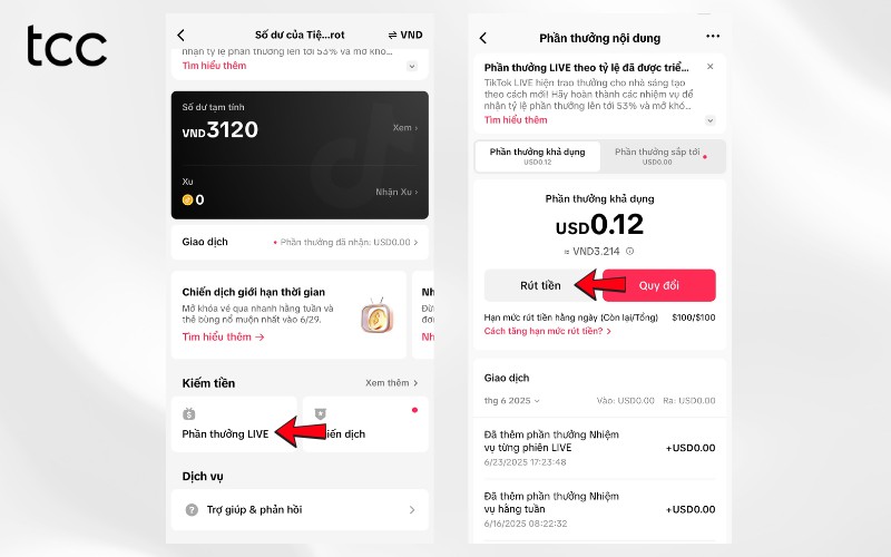 quy đổi xu TikTok ra tiền