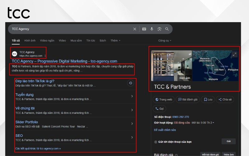 kết quả tìm kiếm trên google