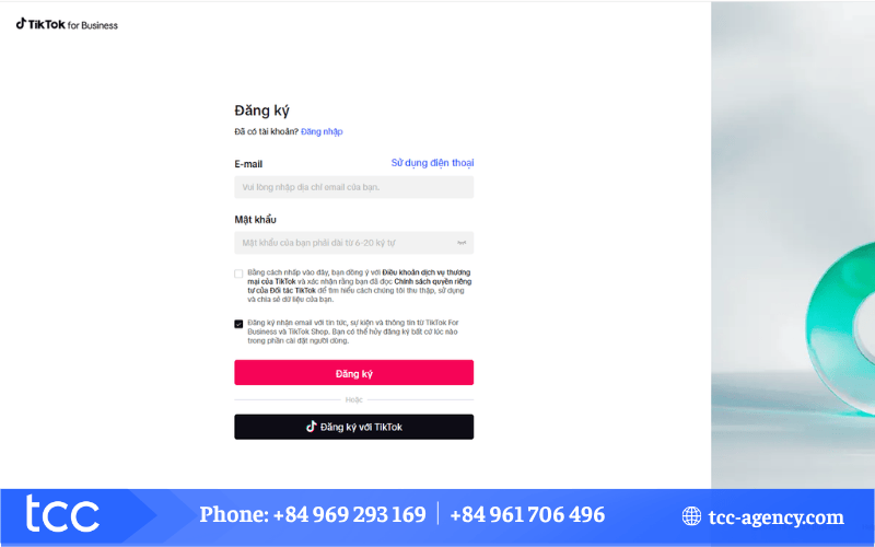 đăng nhập trình quản lý quảng cáo tiktok