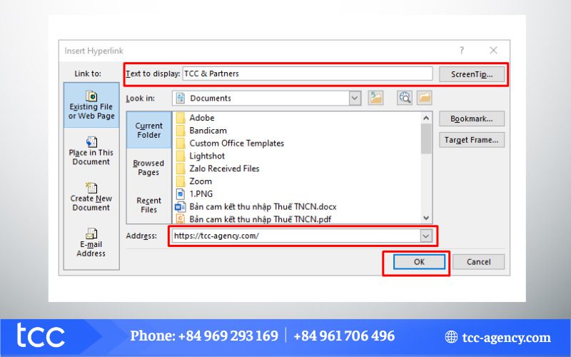 sử dụng Hyperlink